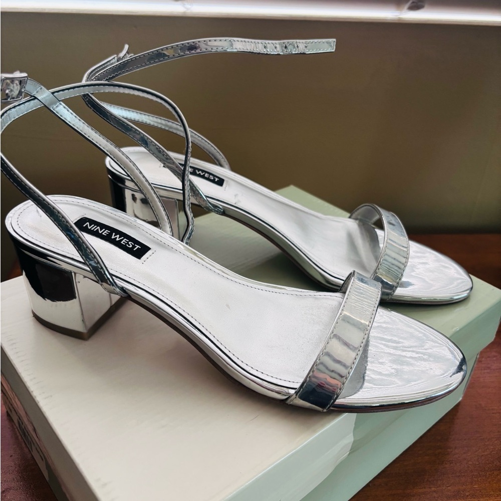 Nine West Metallic Silver Block Heels